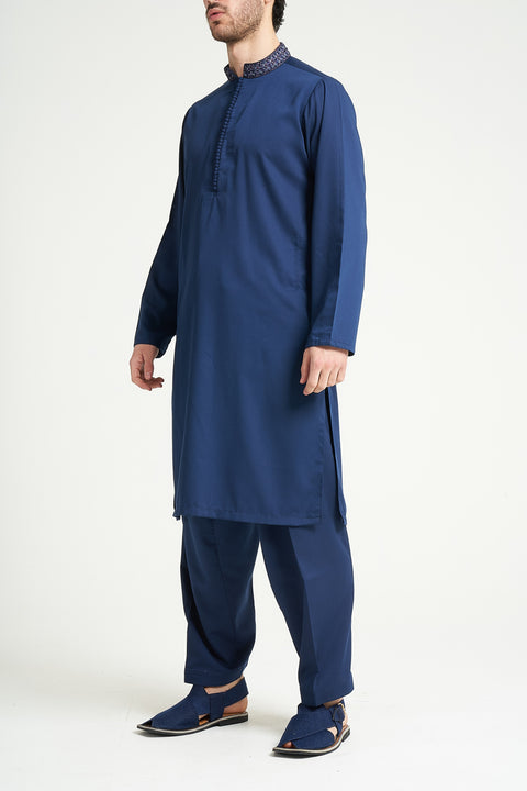 Burooj Men's Blue Loop Design Shalwar Kameez Regular Fit