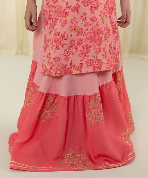 Girls 3 Piece - Embroidered Raw Silk Suit