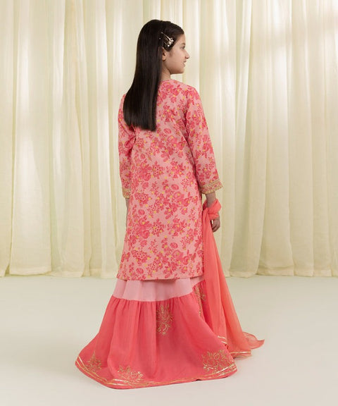 Girls 3 Piece - Embroidered Raw Silk Suit
