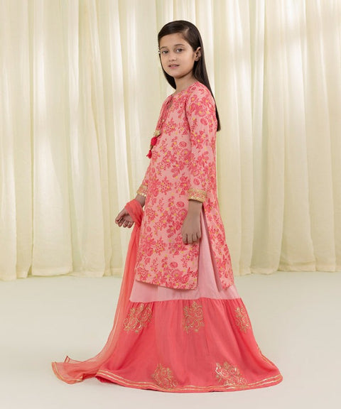 Girls 3 Piece - Embroidered Raw Silk Suit