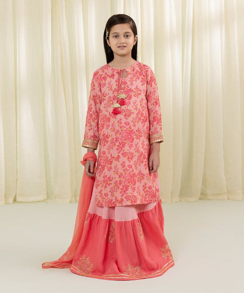 Girls 3 Piece - Embroidered Raw Silk Suit