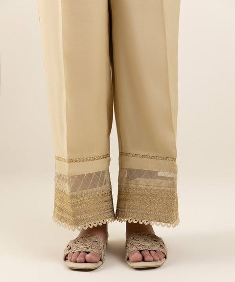 Sapphire  Cream Embroidered Raw Silk Culottes