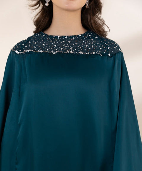 Sapphire Embellished Silk Kaftan