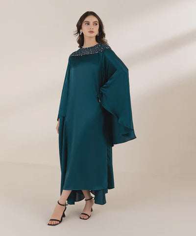 Sapphire Embellished Silk Kaftan