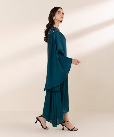 Sapphire Embellished Silk Kaftan