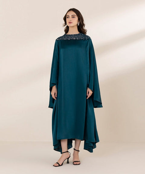 Sapphire Embellished Silk Kaftan