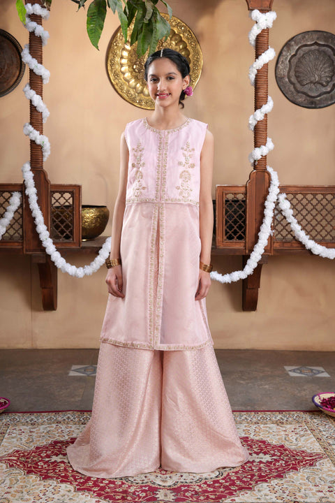 Light Pink Embellished Kameez With Sharara