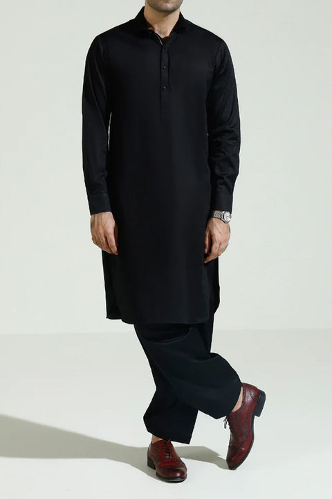 Burooj Man Black Luxury Satin Cotton Shalwar Kameez Regular Fit