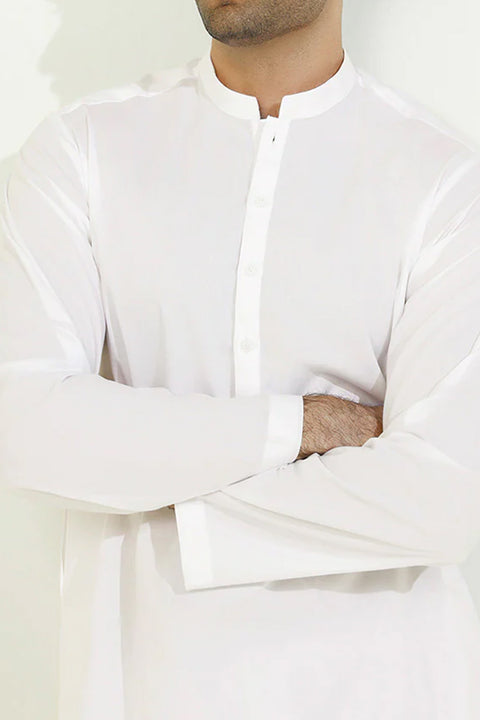 Burooj Man White Cotton Textured Shalwar Kameez Regular Fit