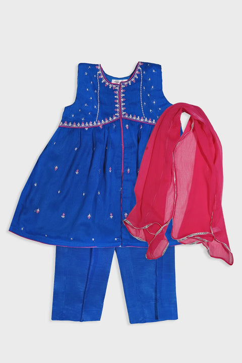 Blue Embellished Kameez, Trousers & Dupatta New Born Girls Range 3pc