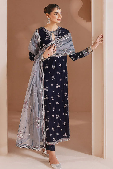 Ash blue Embroidered Velvet Formal 3pc RTW