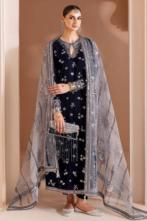 Ash blue Embroidered Velvet Formal 3pc RTW