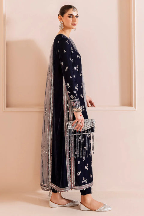 Ash blue Embroidered Velvet Formal 3pc RTW