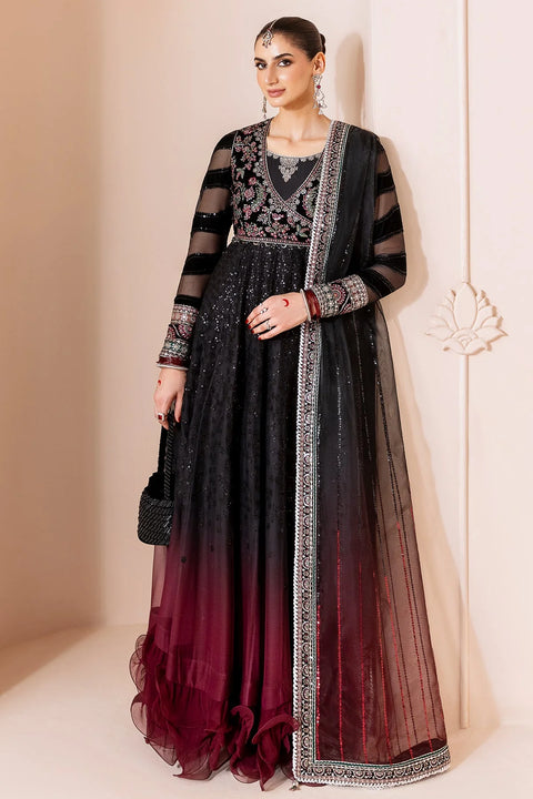 Black Embroidered Velvet maxi 3Pc suit RTW