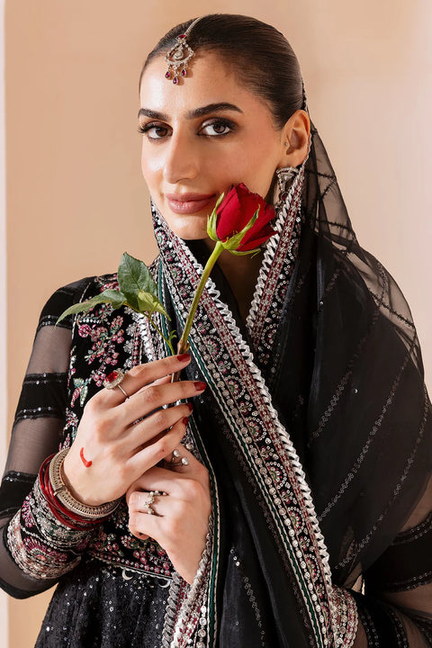 Black Embroidered Velvet maxi 3Pc suit RTW