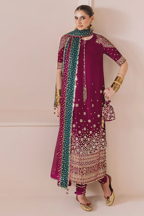 Magenta Embroidered Velvet RTW 3Pc
