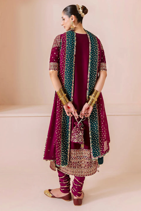 Magenta Embroidered Velvet RTW 3Pc