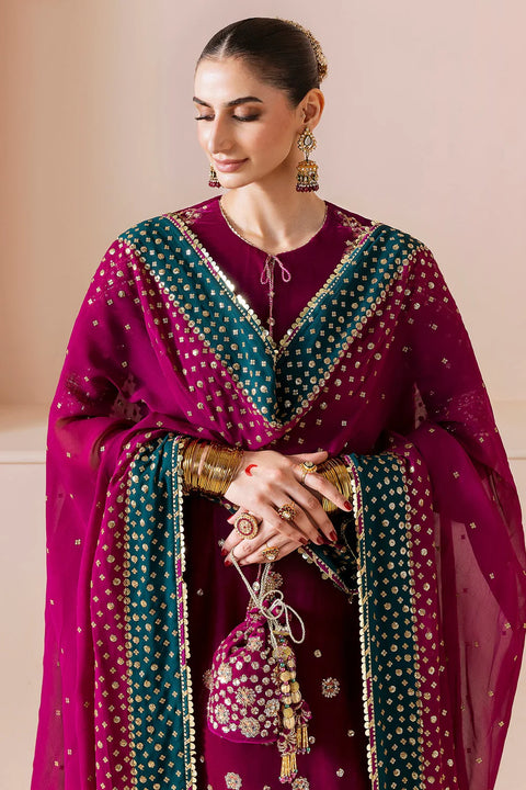 Magenta Embroidered Velvet RTW 3Pc