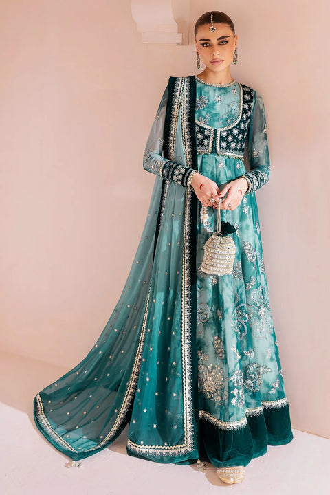 Green Maxi Embroidered Velvet Formal RTW 3pc