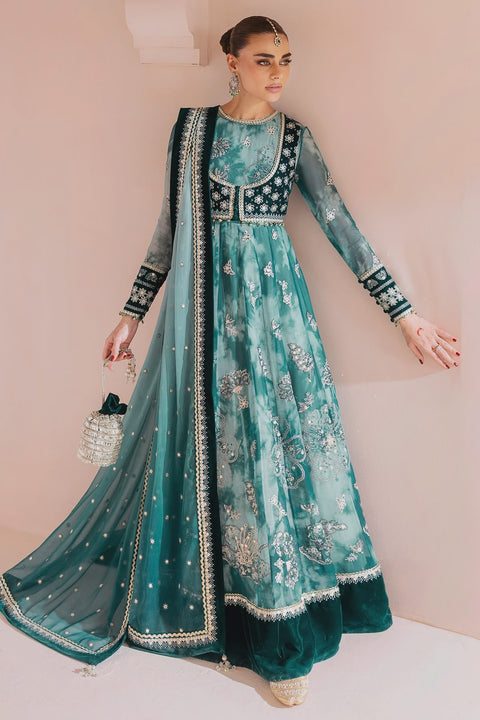 Green Maxi Embroidered Velvet Formal RTW 3pc