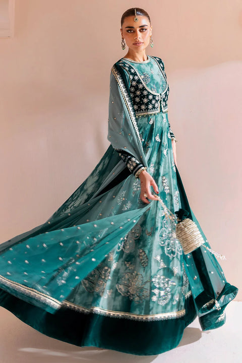 Green Maxi Embroidered Velvet Formal RTW 3pc