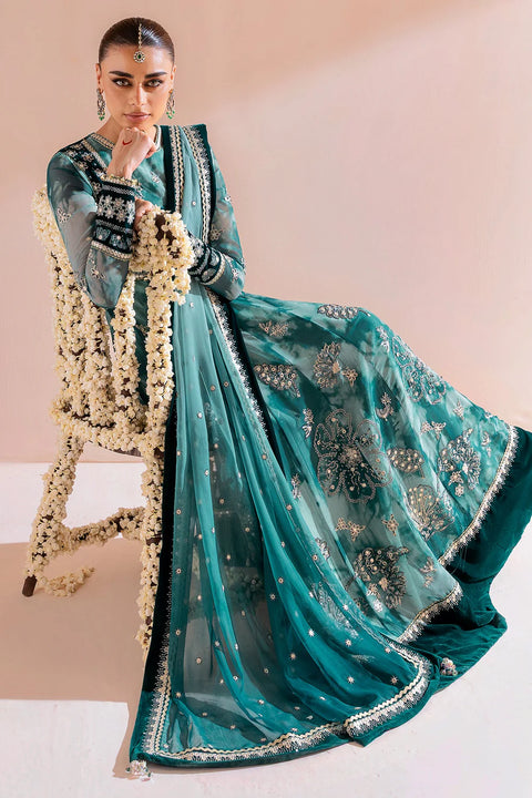 Green Maxi Embroidered Velvet Formal RTW 3pc
