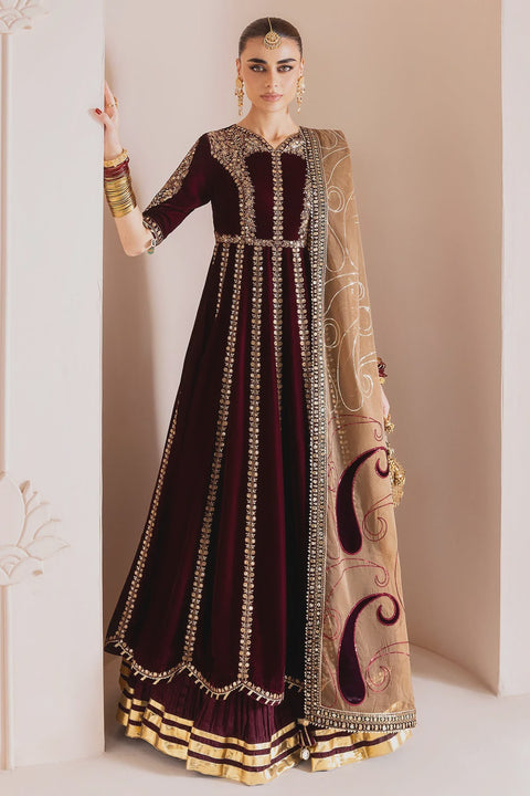 Maroon Embroidered Velvet Formal RTW 3pc