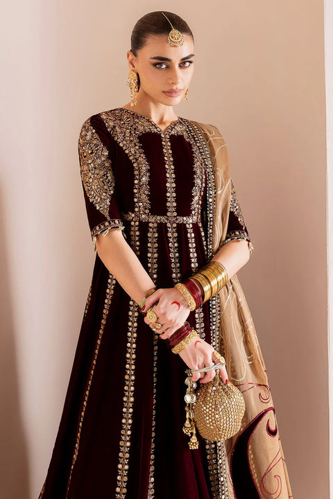 Maroon Embroidered Velvet Formal RTW 3pc