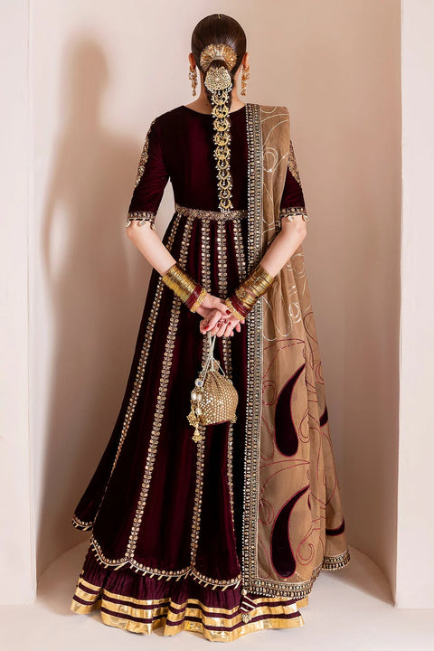 Maroon Embroidered Velvet Formal RTW 3pc