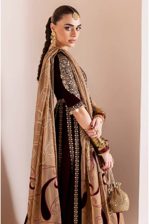 Maroon Embroidered Velvet Formal RTW 3pc
