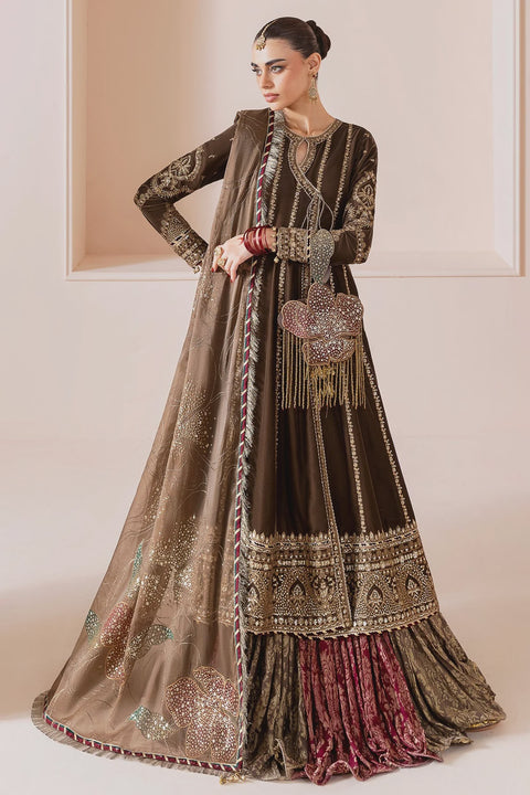 Brown Embroidered Velvet Formal 3pc RTW