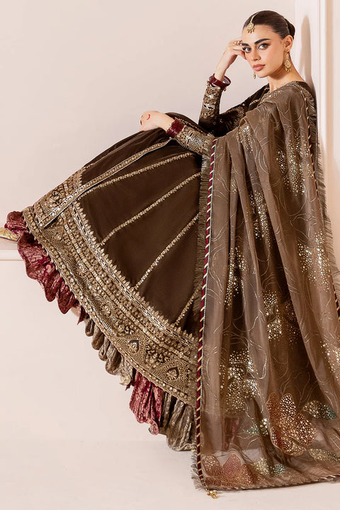 Brown Embroidered Velvet Formal 3pc RTW