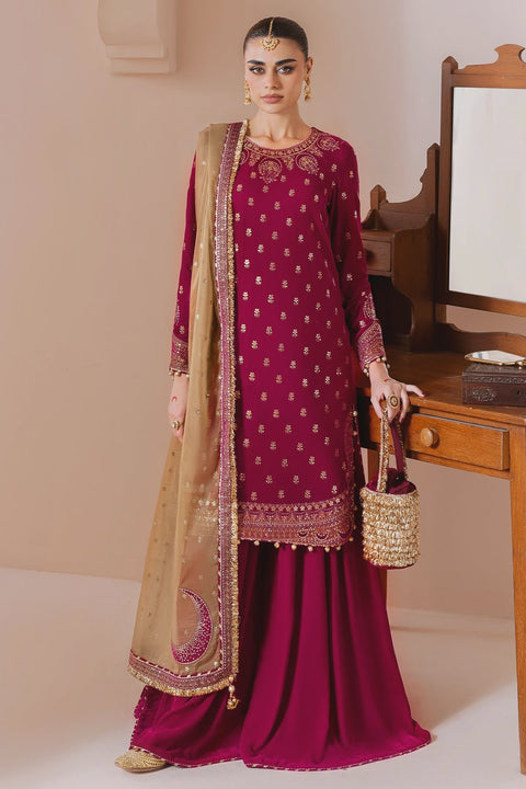Magenta Embroidered Velvet 3Pc suit with shararah RTW