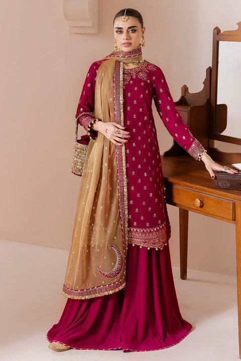 Magenta Embroidered Velvet 3Pc suit with shararah RTW