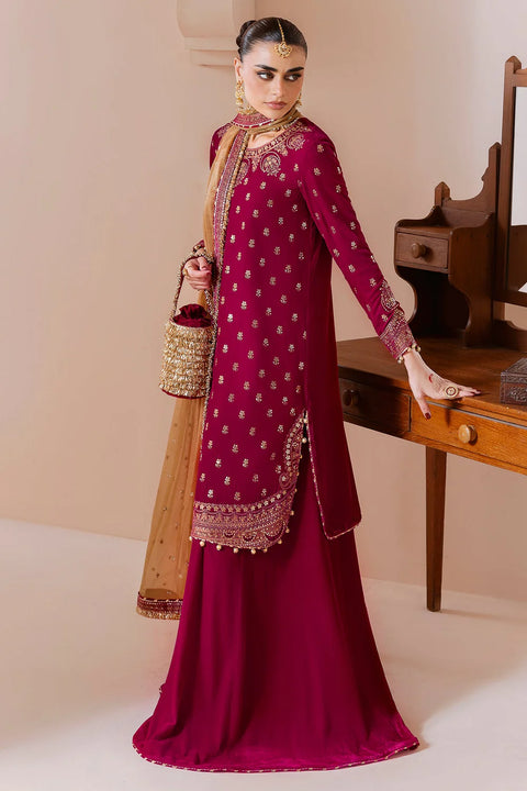 Magenta Embroidered Velvet 3Pc suit with shararah RTW