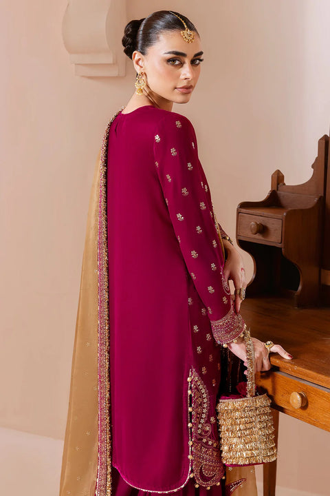 Magenta Embroidered Velvet 3Pc suit with shararah RTW