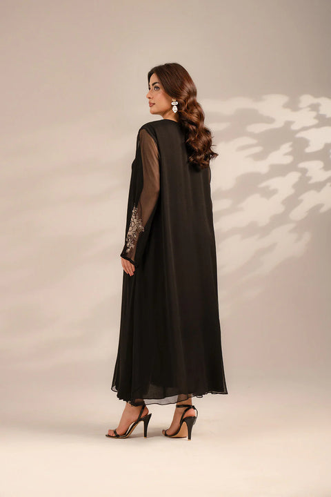 Black Chiffon Embroidered kaftan 1 pc
