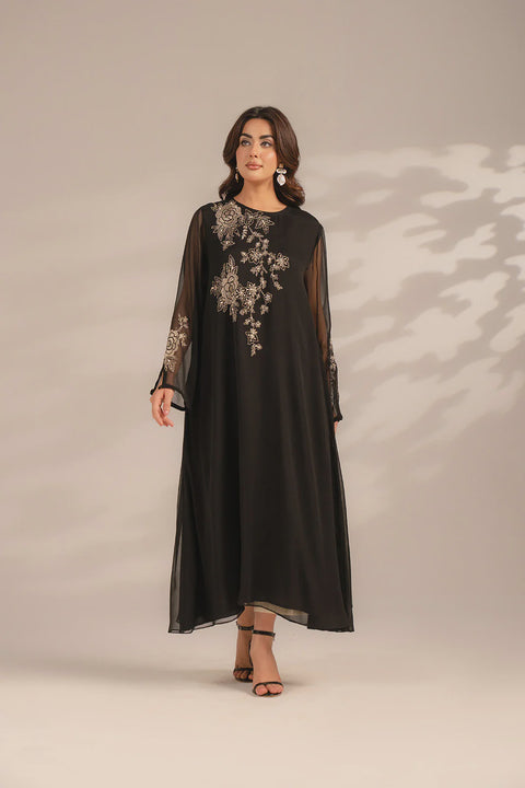 Black Chiffon Embroidered kaftan 1 pc