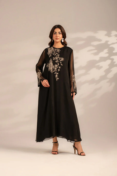 Black Chiffon Embroidered kaftan 1 pc