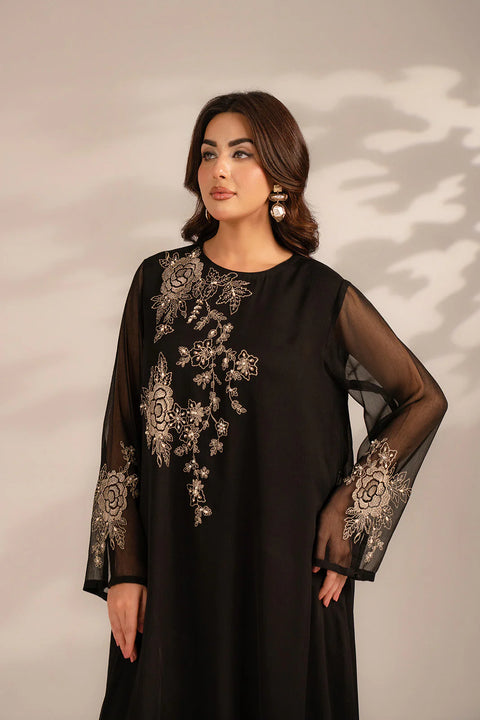 Black Chiffon Embroidered kaftan 1 pc