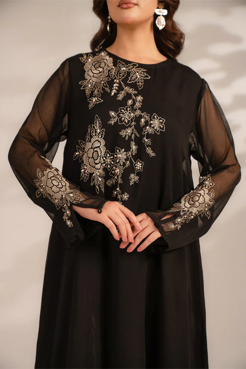 Black Chiffon Embroidered kaftan 1 pc