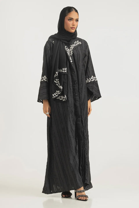 Brochia Georgette Embroidered Abaya With Embroidered Scarf