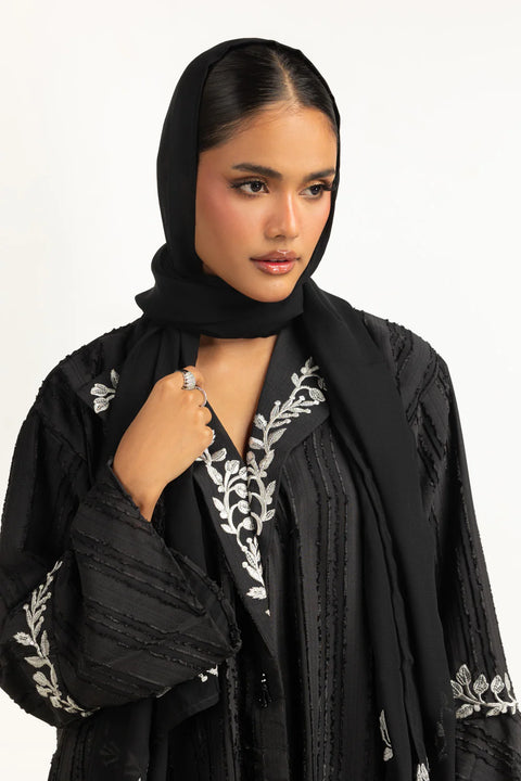 Brochia Georgette Embroidered Abaya With Embroidered Scarf