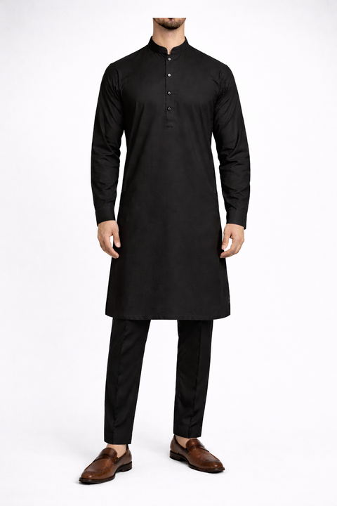 Burooj Man Black Kurta trouser set 2pc. Pakistani mens suit black colour