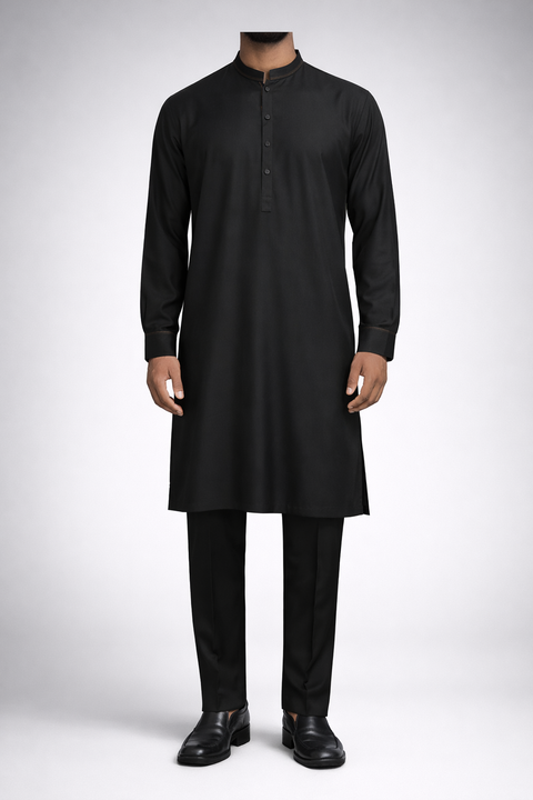 Burooj Man Black Mens kurta trouser set, Slim fit, Pakistani mens suit, UK