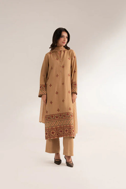 Beige 3 Piece Cotton Karandi Embroidered 3pc