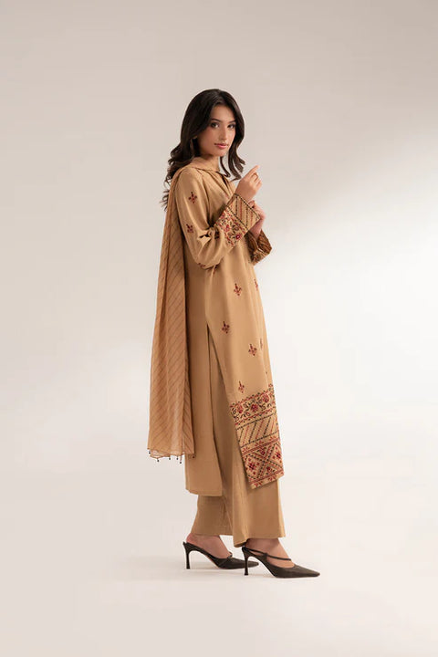 Beige 3 Piece Cotton Karandi Embroidered 3pc