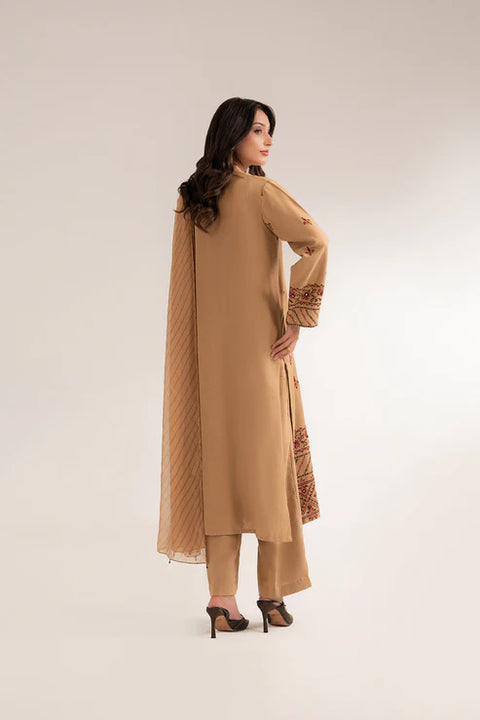 Beige 3 Piece Cotton Karandi Embroidered 3pc