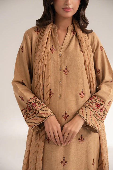Beige 3 Piece Cotton Karandi Embroidered 3pc