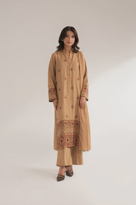 Beige 3 Piece Cotton Karandi Embroidered 3pc